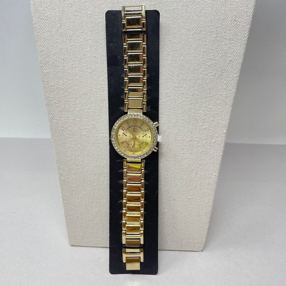 New York & Co Gold-Tone Watch Embellished Face Links Quartz Analog - Picture 1 of 8